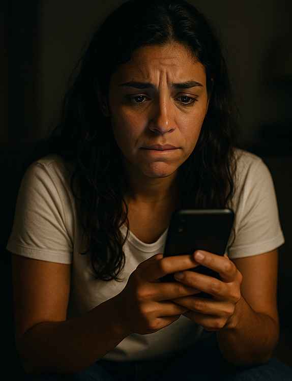 Mulher com expressão ansiosa